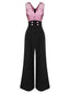 [Vorverkauf] Rosa 1930er Polka Dots Patchwork Jumpsuit