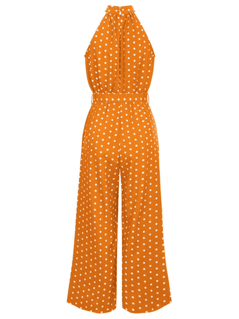 [Vorverkauf] Orange 1930er Polka Dot Gürtel Jumpsuit