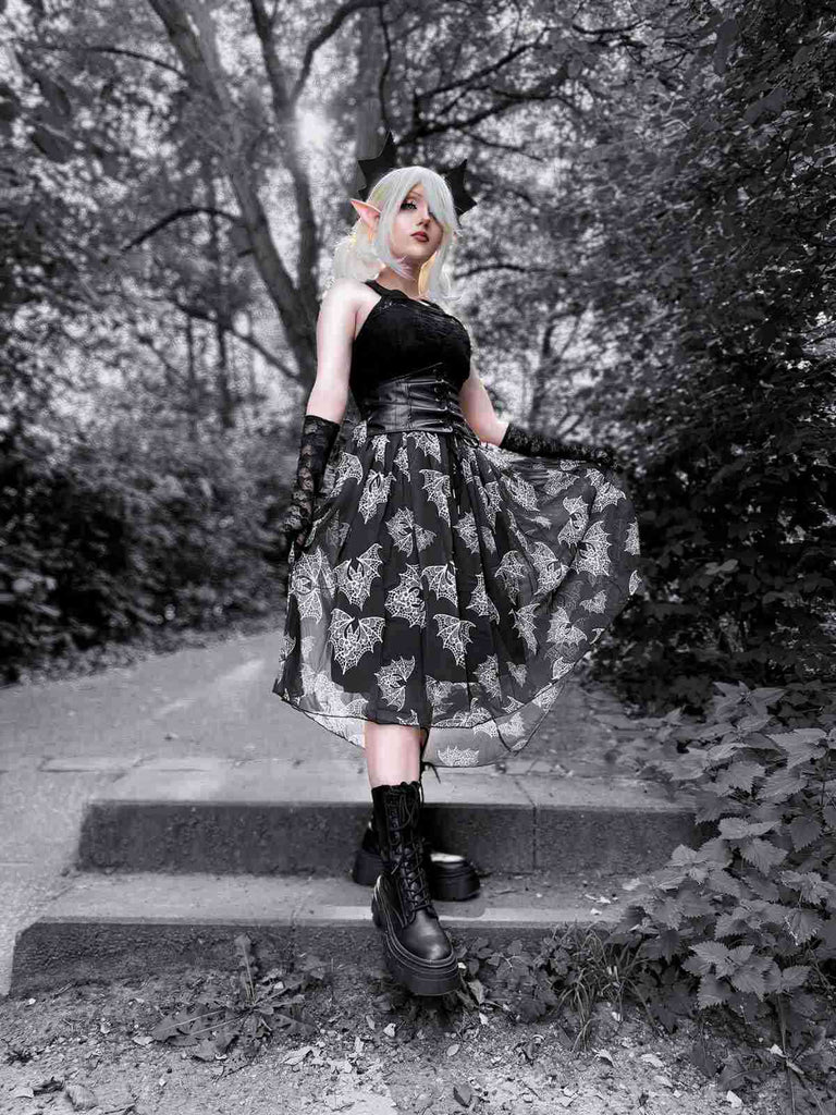 Schwarz 1950er Halloween Gothic Steampunk Spitzenkleid