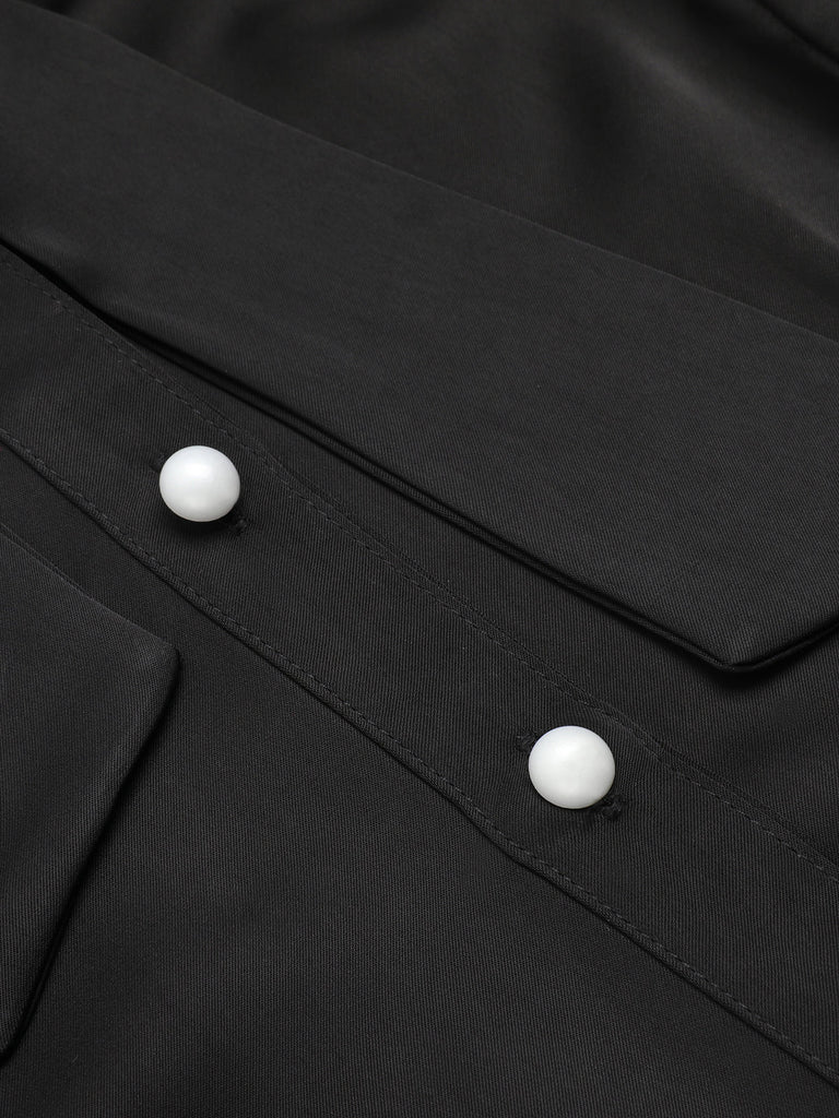 2PCS SCHWARZE EINFACHE BLUSE & STRÄGERROCK