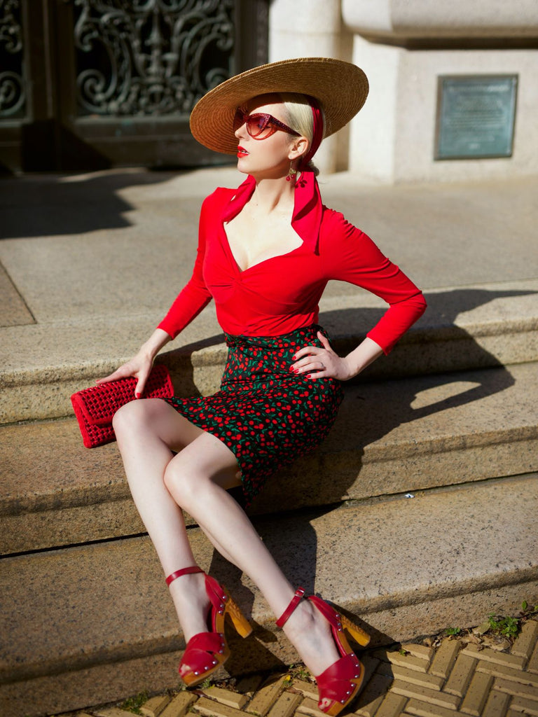 Rot 1960er Kirsche Vintage Bleistiftkleid