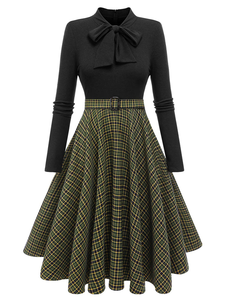 Rot 1950er Plaid Patchwork Strickkleid