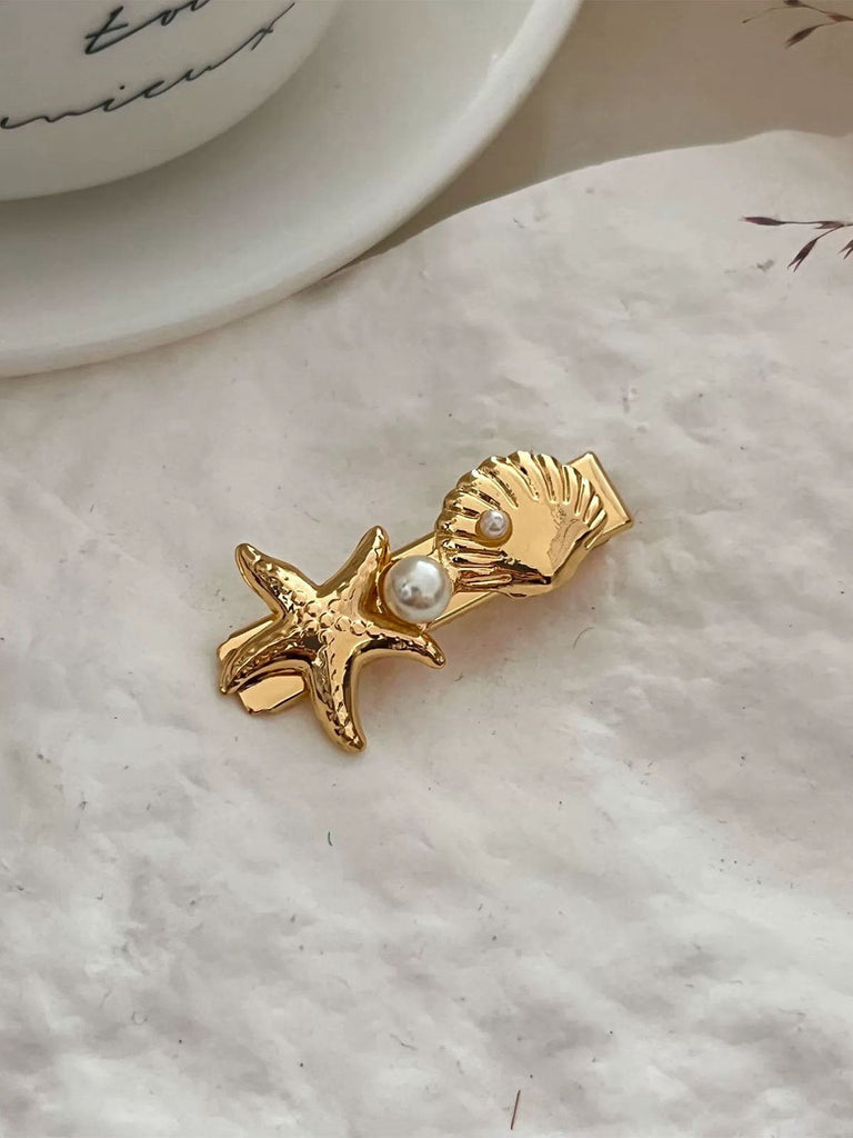 3D Seestern Muschel Perle Haarspange