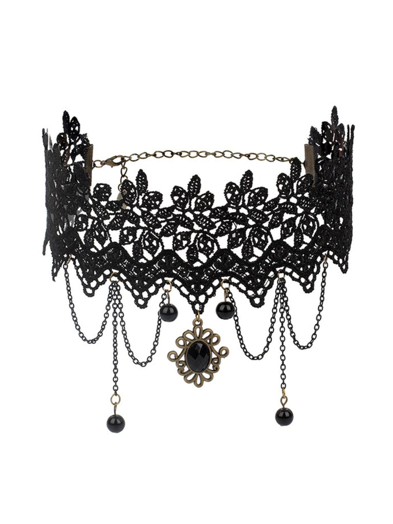 Gothic 3D Rose & Stickerei Spitze Choker Halskette