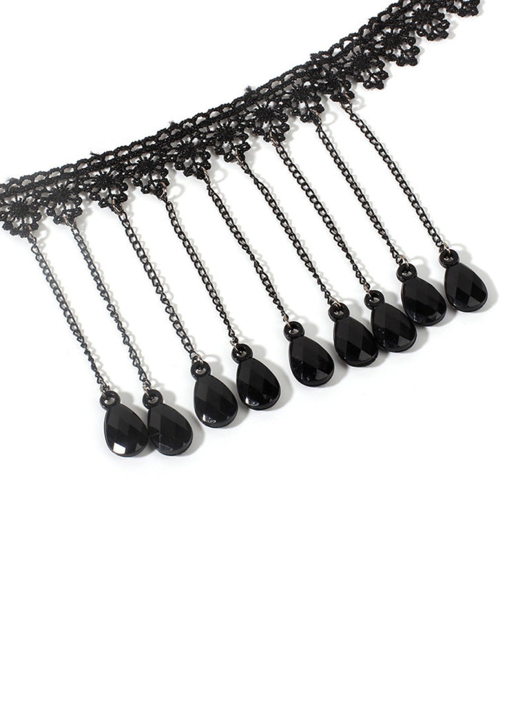 Gothic 3D Rose & Stickerei Spitze Choker Halskette