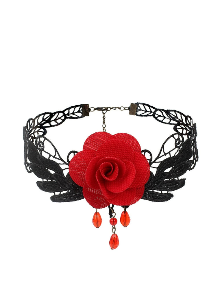 Gothic 3D Rose & Stickerei Spitze Choker Halskette