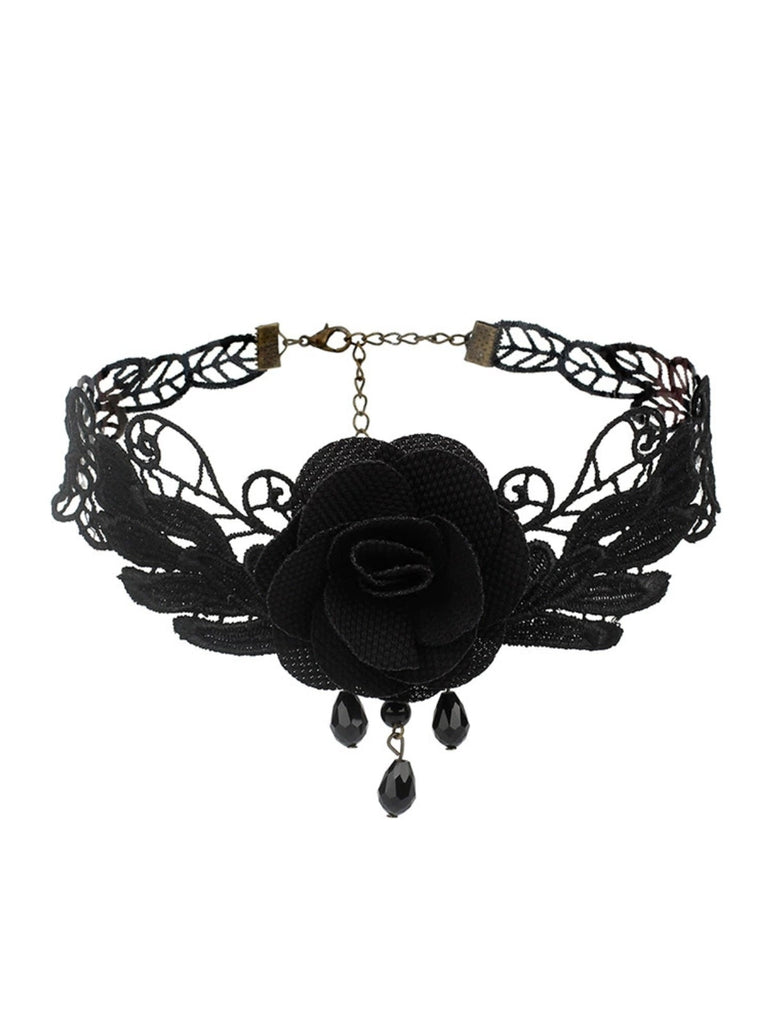 Gothic 3D Rose & Stickerei Spitze Choker Halskette