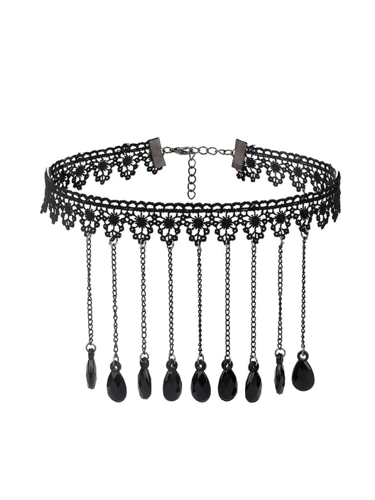 Gothic 3D Rose & Stickerei Spitze Choker Halskette