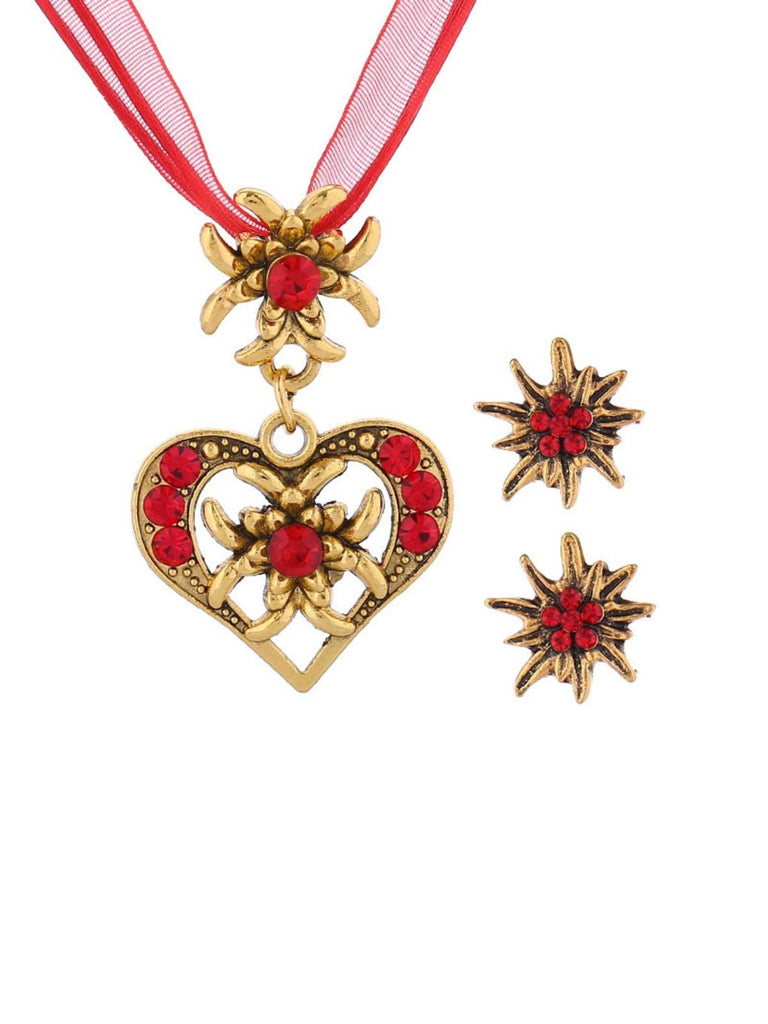 Oktoberfest Strassstein Edelweiß Herz Schleife Halskette & Ohrring Set
