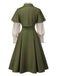 2PCS Grün 1950er Viktorianisch Bogen Tie Kleid & Kurzes Cape