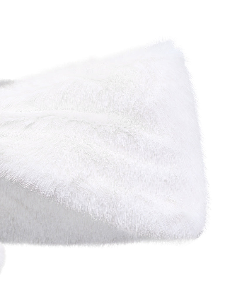 Weiß 1970er Solide Kunstpelz Pompon Binden Schal