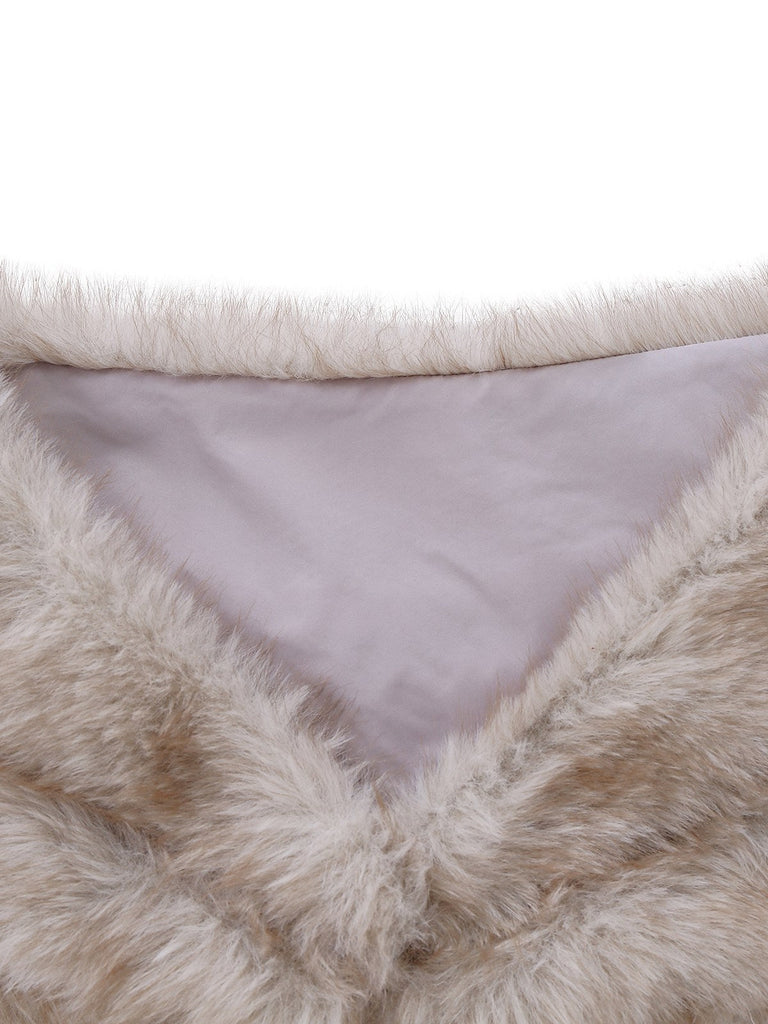 [Vorverkauf] 2PCS Braun 1920er Pailletten Kleid & Kunst Pelz Schal