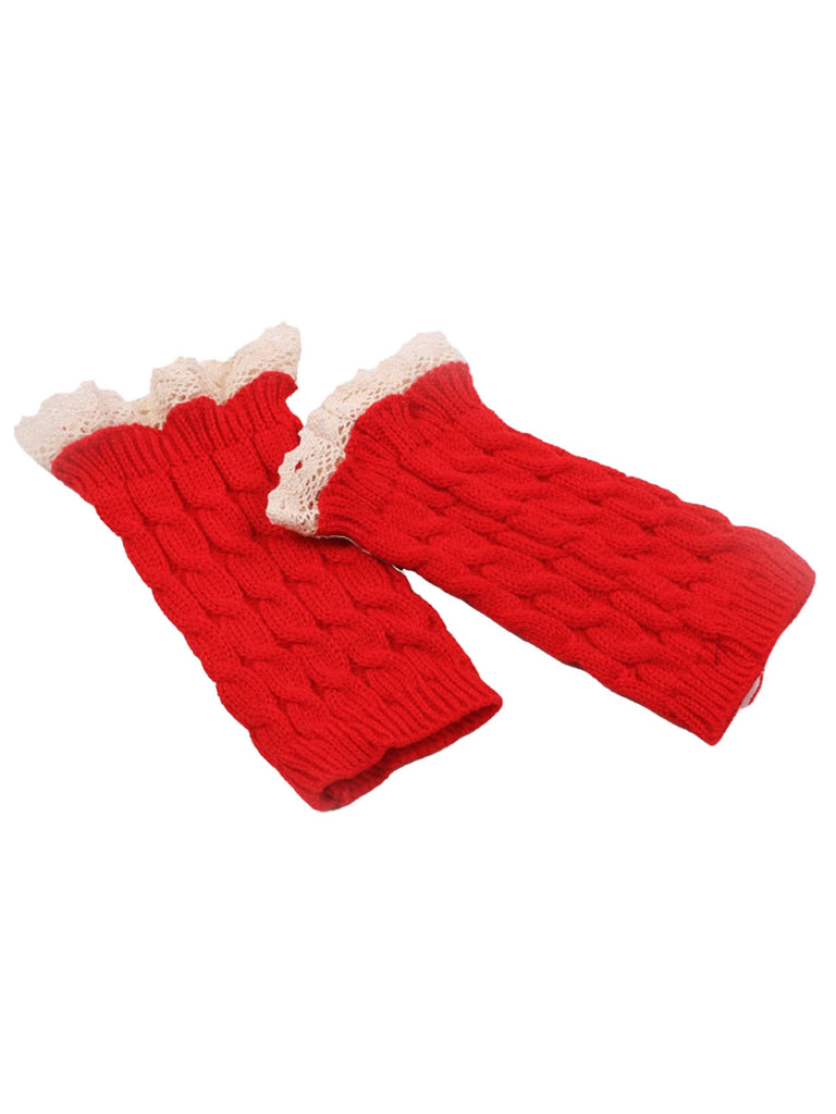 Vintage Spitze Patchwork Verdreht Stricken Fingerlos Handschuhe