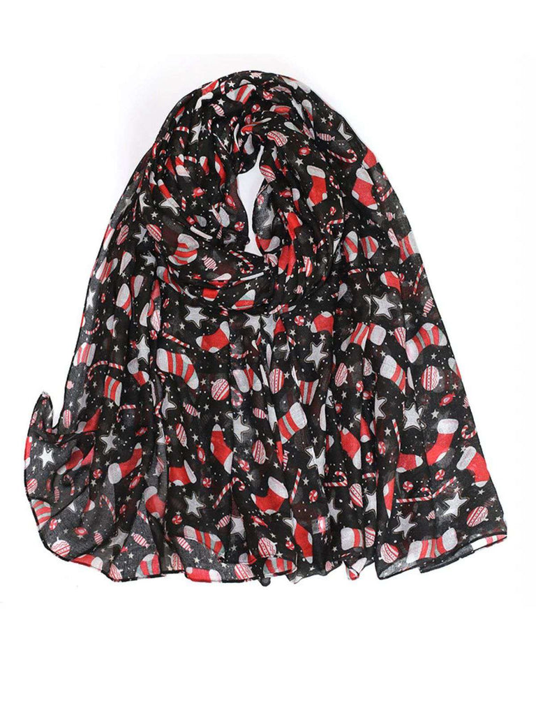 Vintage Weihnachten Karikatur Gedruckt Seide Schal