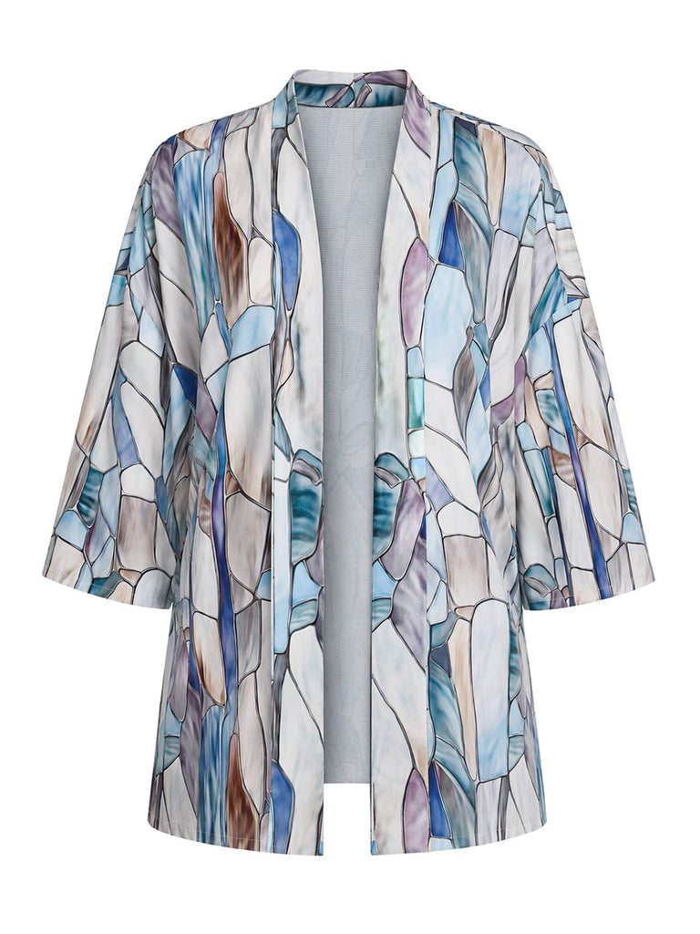 70er Geometrie-Set mit Cardigan, Crop-Top und Shorts
