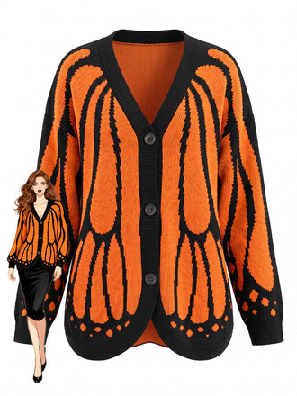 Orange 50er Strick-Cardigan mit Schmetterling