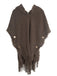 50er Boho-Strickponcho mit Kapuze, Knöpfen und Fransen