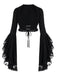 Schwarzes 70er Gothic Cape mit Spitze und Glockenärmeln