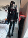 Schwarzes 70er Gothic Cape mit Spitze und Glockenärmeln