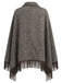Braunes 70er Strickcape in Wolloptik mit Revers und Fransen