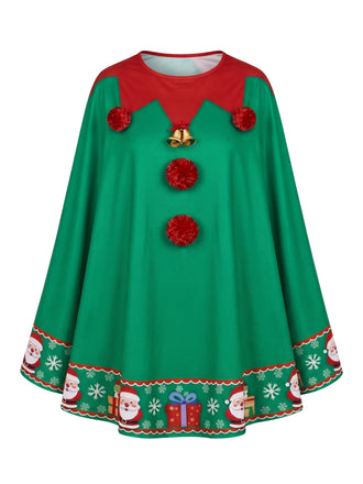 40er Weihnachtselfen-Cape mit Bommeln und Glöckchen