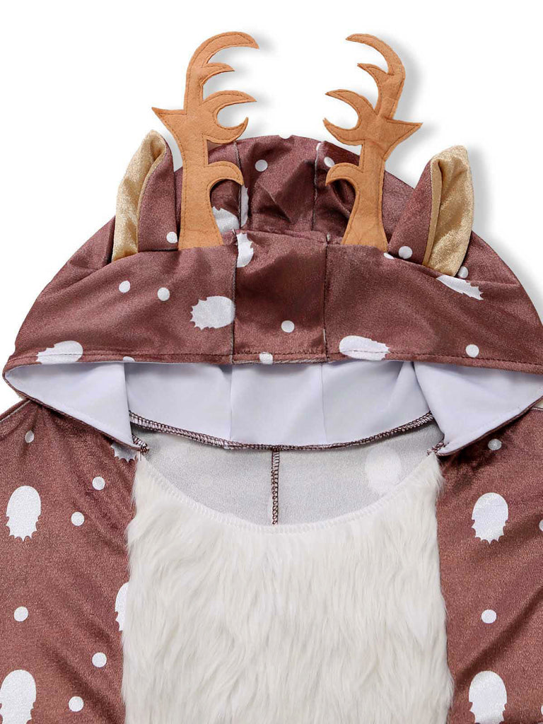 50er Weihnachts-Kapuzencape mit geflecktem Rentiermuster