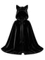 Schwarzes 30er Gothic Katzen-Cape mit Plüsch und Kapuze