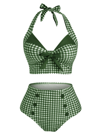 Grün 1950er Plaid Halter Badeanzug