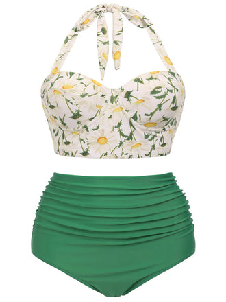 [Große Größen] floralem Halter und Schnürung Bikini-Set