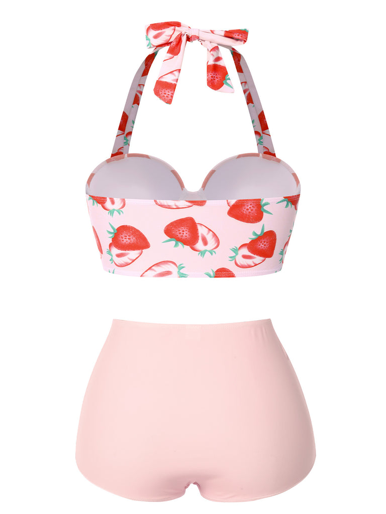 STRAWBERRY HALFTER SCHNÜR PLISSEE BIKINI SET