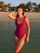 Rot Halfter Fester Einteiliger Badeanzug