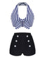 [Vorverkauf] Blau 1950er Retro Halter Streifen Bikini Set