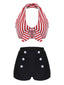 [Vorverkauf] Rot 1950er Retro Halter Streifen Bikini Set