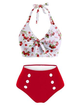 2PCS 1950er Kirsche Patchwork Bikini Set