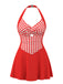 [Vorverkauf] Rot 1930er Gingham Plaid Halter Swim Kleid