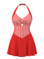 [Vorverkauf] Rot 1930er Gingham Plaid Halter Swim Kleid