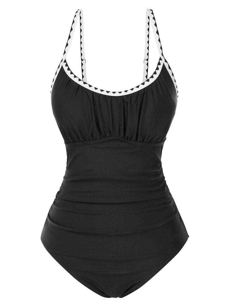 1940er Spaghetti Träger Gerüschtes Badeanzug