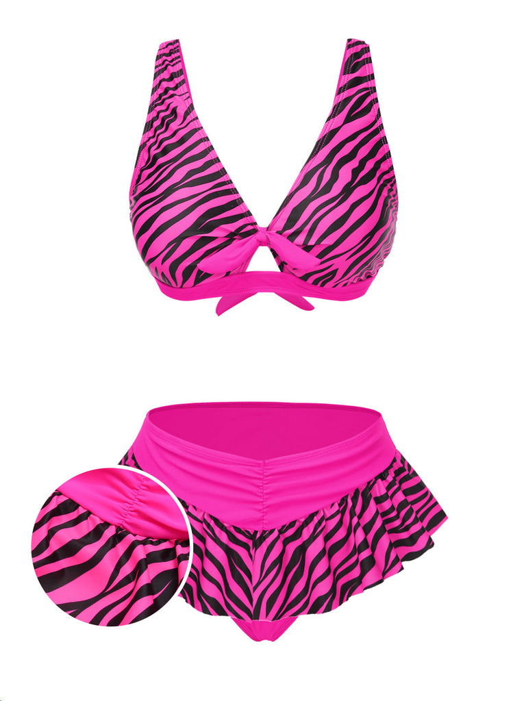 Rosa 1950er Träger Zebra Bikini Set
