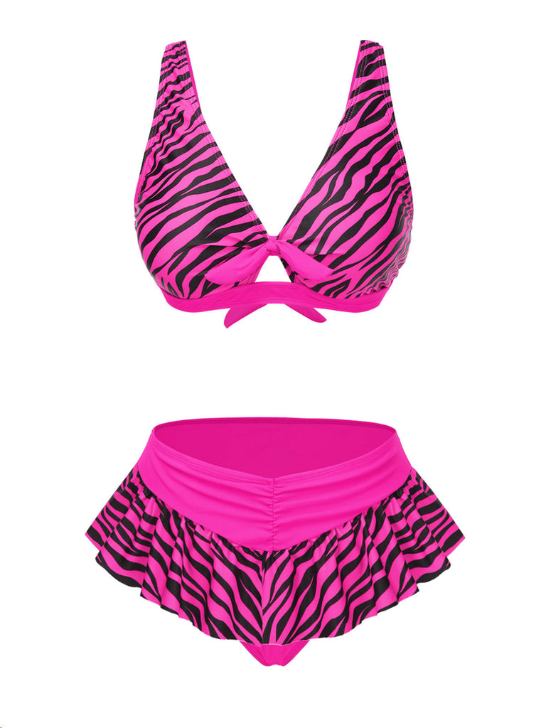 Rosa 1950er Träger Zebra Bikini Set