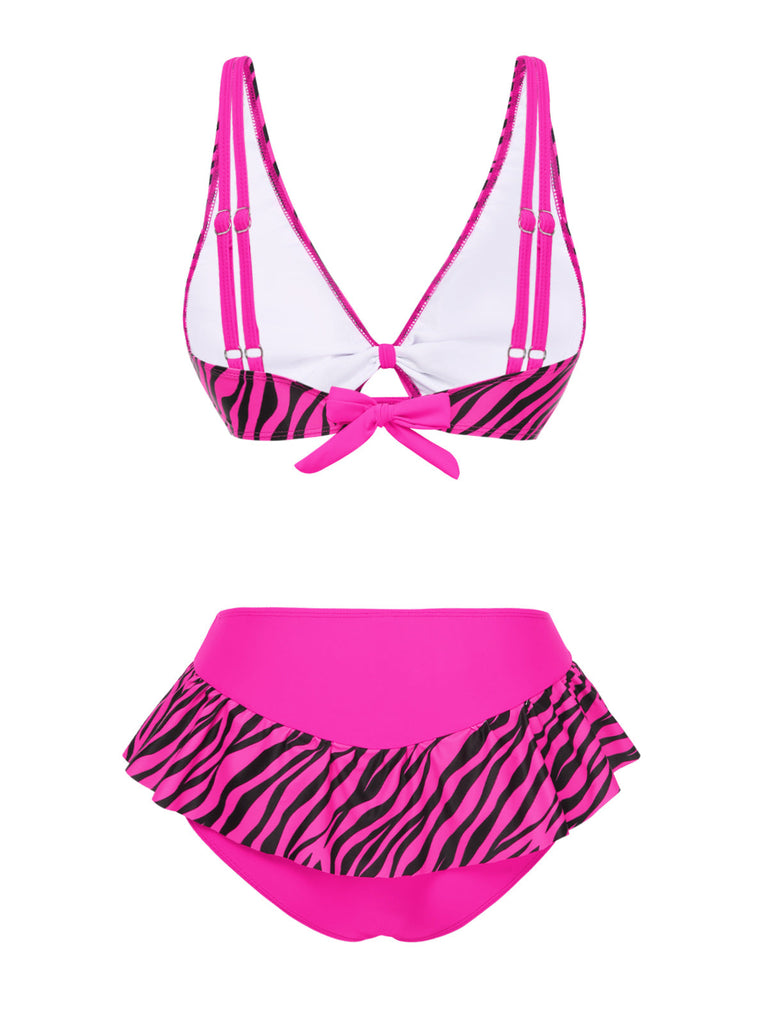 Rosa 1950er Träger Zebra Bikini Set
