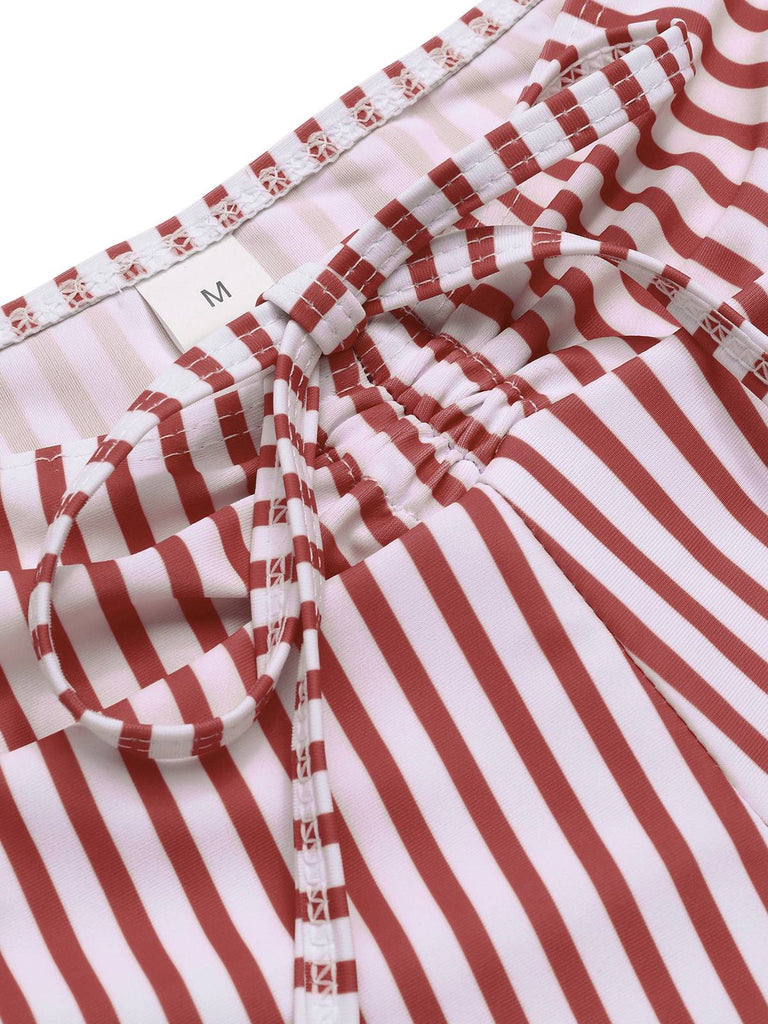 1930er Kordelzug Träger Vertikale Streifen Boxer Bikini