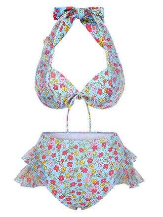 1950er Halter Blümchen Blumen Rüschen Bikini Set