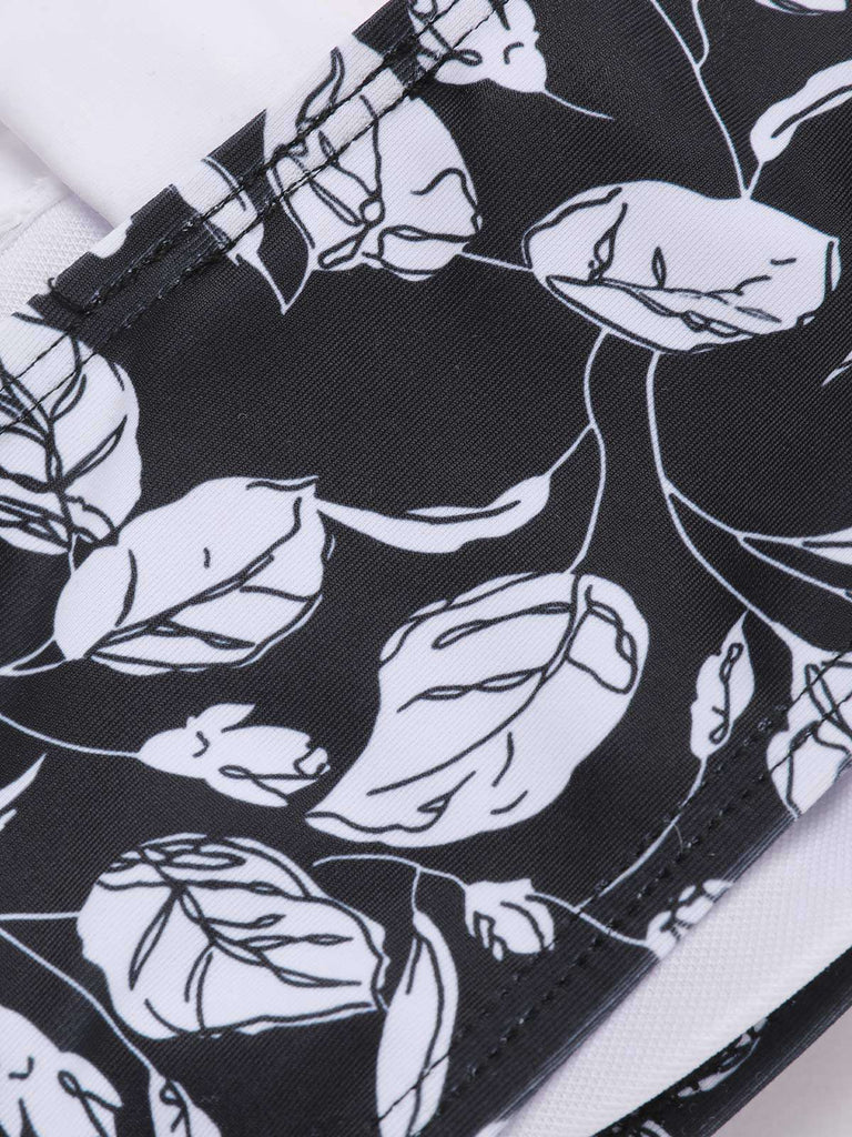 Schwarz 1940er Hepburn Silhouette Blumen Bikini Set