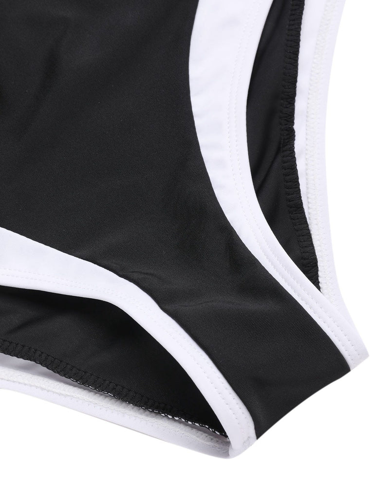 Schwarz 1940er Hepburn Silhouette Blumen Bikini Set