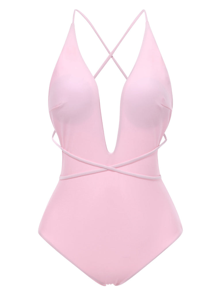 2PCS 1940er Tief-V Badeanzug & Spitze Cover-Up