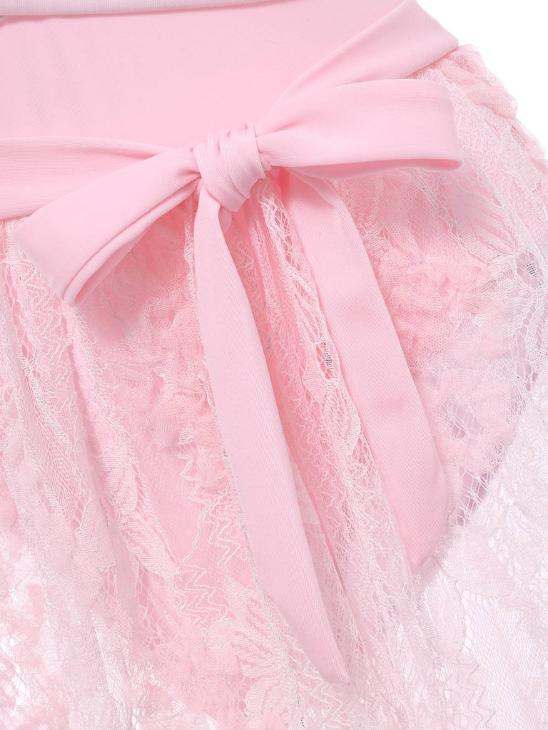 2PCS 1940er Tief-V Badeanzug & Spitze Cover-Up