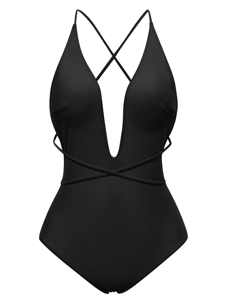 2PCS 1940er Tief-V Badeanzug & Spitze Cover-Up