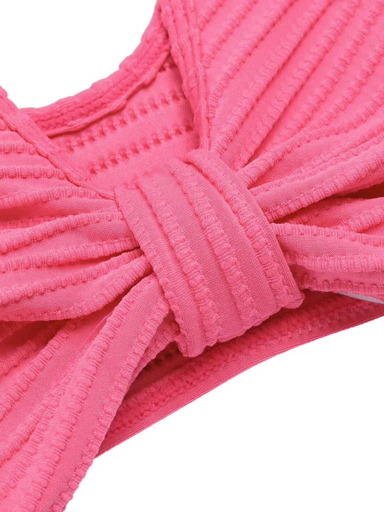 Rosa 1940er Solide Rüschen Bogen Gerüschtes Bikini Set