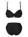 Schwarz 1950er 3D-Blumen Spaghetti Träger Bikini Set