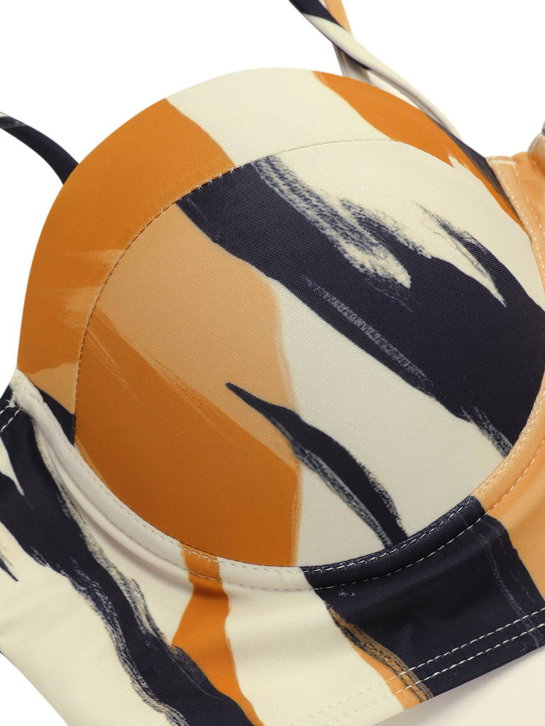 2PCS Multicolor 1960er Künstlerischer Pinsel Träger Schnürung Bademode & Cover-Up